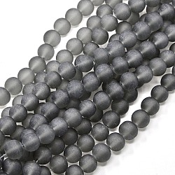 Transparent Glass Bead Strands, Frosted, Round, Gray, 4mm, Hole: 1.1~1.6mm, about 200pcs/strand, 31.4 inch(X-GLAA-S031-4mm-12)
