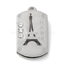 Alloy Rhinestone Pendants, Platinum, Eiffel Tower, 34x18.5x6.5mm, Hole: 2.5mm(PALLOY-D290-24P-03)