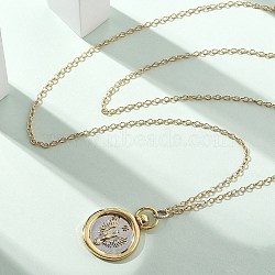 Brass Twelve Constellations Tarot Pendant Necklaces, Flat Round, Real 18K Gold Plated, Scorpio, 17.72 inch(45cm)(NJEW-Q006-01J-G)