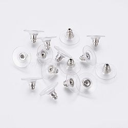 Brass Bullet Clutch Bullet Clutch Earring Backs with Pad, for Stablizing Heavy Post Earrings, with Plastic Pads, Ear Nuts, Platinum, 11x6mm, Hole: 1mm(KK-C3213-P)