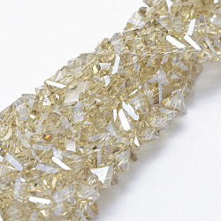 Electroplate Glass Beads Strands, Pearl Luster Plated, Triangle, Faceted, Pale Goldenrod, 4.5x6x4.5mm, Hole: 0.5mm, about 85~90pcs/strand, 12.6 inch(32cm)(EGLA-J143-B-PL02)