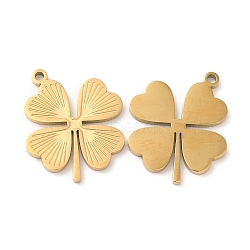Ion Plating(IP) 316L Surgical Stainless Steel Pendants, Textured, Clover Charms, Real 18K Gold Plated, 18x16x1.5mm, Hole: 1.2mm(STAS-F297-08G)