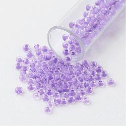 11/0 Grade A Round Glass Seed Beads, Transparent Inside Colours, Lilac, 2.3x1.5mm, Hole: 1mm, about 48500pcs/pound(SEED-N001-D-213)