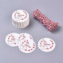 Paper Gift Tags, Hang Tags, For Arts and Crafts, with Cotton Cords, for Valentine's Day, Flower with Word Be Mine, White & Red, 45x0.5mm, 50pcs/set(X-CDIS-L004-B03)