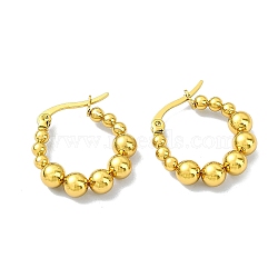 Ion Plating(IP) 304 Stainless Steel Round Beaded Hoop Earrings, Golden, 22x5mm(EJEW-C071-01G)