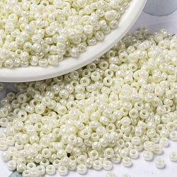 MIYUKI Round Rocailles Beads, Japanese Seed Beads, (RR440) Opaque Pearl Ivory Luster, 8/0, 3mm, Hole: 1mm, about 422~455pcs/10g(X-SEED-G008-RR0440)