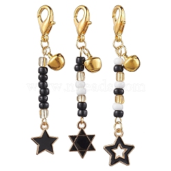 3Pcs Alloy Enamel Pendant Decorations, with Glass Beads and Zinc Alloy Lobster Claw Clasps, Black, 65~70mm, 3pcs/set(HJEW-MZ00046)