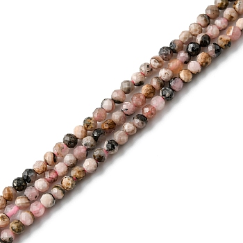 Natural Argentina Rhodonite Beads Strands, Faceted Round, 2mm, Hole: 0.1mm, about 220~226pcs/strand, 15.04''~15.16''(38.2~38.5cm)