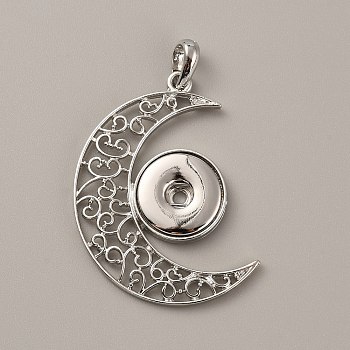 Alloy Hang Snap Base Big Pendants, for Interchangeable Snap Charms Jewelry Making, Moon, Platinum, 55x44x5mm, Hole: 4x7mm