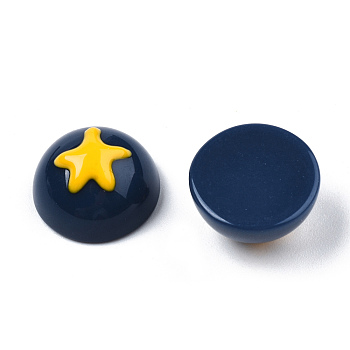 Opaque Resin Enamel Cabochons, Half Round with Gold Star, Midnight Blue, 15x8mm