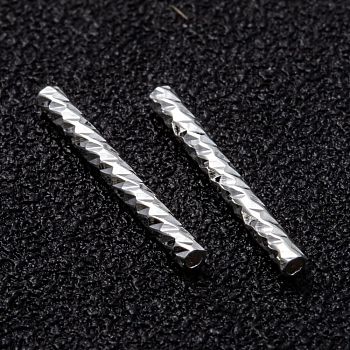 Corrugated Brass Tube Beads, Long-Lasting Plated, 925 Sterling Silver Plated, 15x1.5mm, Hole: 0.7mm