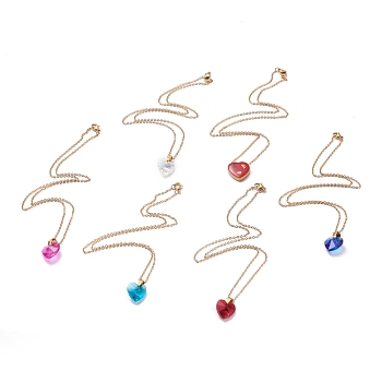 Heart Glass Pendant Necklaces, with 304 Stainless Steel Cable Chains and Lobster Claw Clasps, Mixed Color, 17.6 inch(44.7cm)