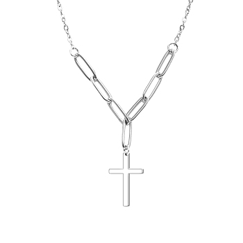 304 Stainless Steel Pendant Necklace, Cross, Stainless Steel Color, 15.75~19.69 inch(40~50cm)