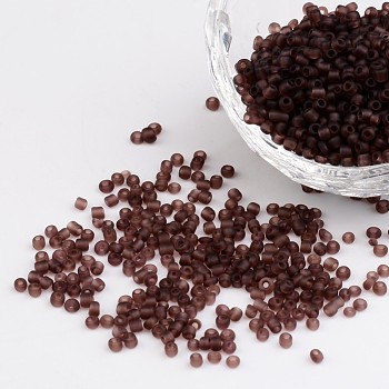 12/0 Glass Seed Beads, Frosted Colors, Round, Round Hole, Rosy Brown, 12/0, 2mm, Hole: 1mm, about 3333pcs/50g, 50g/bag, 18bags/2pounds