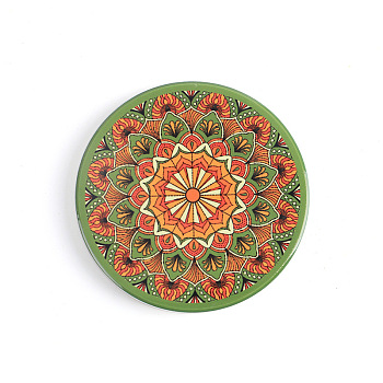 Porcelain Cup Mats, Flat Round Shape Mandala Pattern Coaster, Green, 90mm