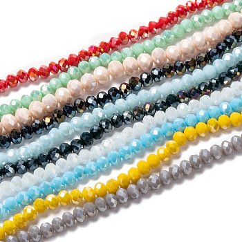 Electroplate Glass Beads Strands, Opaque Solid Color, AB Color Plated, Faceted, Rondelle, Mixed Color, 6x5mm, Hole: 1mm, about 92~94pcs/strand, 17~17.5 inch(42.5~43.75cm), 1strand/color