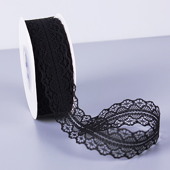 25 Yards Flat Cotton Lace Trims, Flower Lace Ribbon for Sewing and Art Craft Projects, Black, 1-1/8 inch(30mm), 25 Yards/Roll
