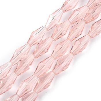 Transparent Glass Beads, Faceted, Bicone, Misty Rose, 12x6mm, Hole: 1mm, about 50pcs/Strand, 23.98''(60.9cm)