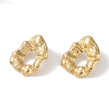 Texture Ring 304 Stainless Steel Stud Earrings for Women, Real 18K Gold Plated, 31.5x26.5mm