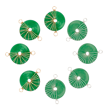 8Pcs 2 Colors Natural Malaysia Jade Connector Charms, with Eco-Friendly Copper Wire Wrapped, Donut/Pi Disc, Mixed Color, 38~39x25~25.5x6.5~7mm, Hole: 3.2~3.5mm, 4pcs/color
