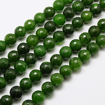 Natural Malaysia Jade Bead Strands, Faceted Round Dyed Beads, Dark Green, 12mm, Hole: 1mm, about 30pcs/strand, 14.5 inch