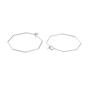 316 Stainless Steel Hoop Earrings Findings, Wine Glass Charms Findings, Octagon, Stainless Steel Color, 31x31.5x0.7mm