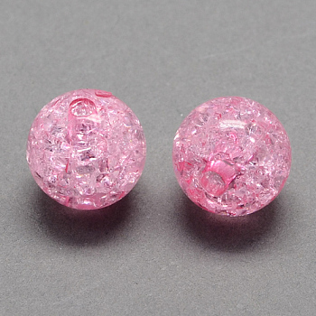 Transparent Crackle Acrylic Beads, Round, Pink, 8mm, Hole: 2mm, about 1890pcs/500g