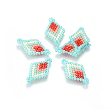 MIYUKI & TOHO Handmade Japanese Seed Beads Links, Loom Pattern, Rhombus, Pale Turquoise, 23~24x13~14x1.7mm, Hole: 1.5mm