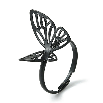 Hollow Butterfly Alloy Adjustable Rings for Women, Lead Free & Cadmium Free, Black, 18mm, Inner Diameter: 18mm