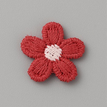 Two Tone Polyester Knitted Ornament Accessories, for DIY Sewing Crafts, Flower, FireBrick, 15x15x2mm