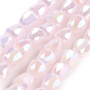 Electroplate Glass Beads Strands, Faceted, Bell, Misty Rose, 4x3.5~4mm, Hole: 1mm, about 98pcs/strand, 13.70''(34.8cm)
