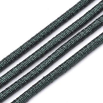 Polyester & Cotton Cords, with Iron Chain inside, Dark Green, 4mm, about 54.68 yards(50m)/bundle