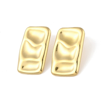 Ion Plating(IP) 304 Stainless Steel Stud Earrings for Women, Texture Rectangle, Real 18K Gold Plated, 29x18.5mm