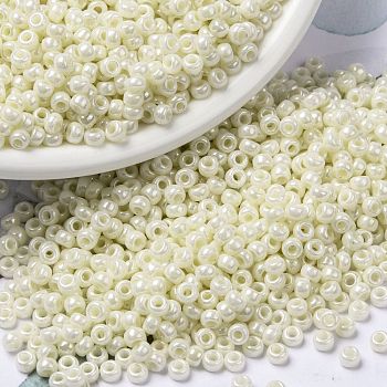 MIYUKI Round Rocailles Beads, Japanese Seed Beads, (RR440) Opaque Pearl Ivory Luster, 8/0, 3mm, Hole: 1mm, about 422~455pcs/10g