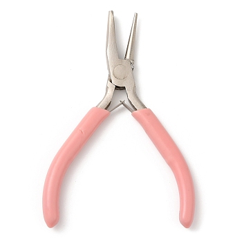 Steel Jewelry Pliers, Round/Concave Pliers, Wire Looping and Wire Bending Plier, with Plastic Handle Cover, Ferronickel, Pink, 11.7x7.9x0.95cm