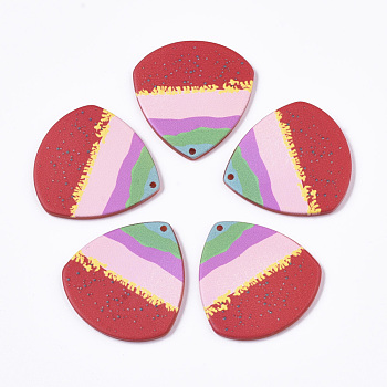 Cellulose Acetate(Resin) Pendants, 3D Printed, Teardrop, Pattern, Colorful, 31.5x30x2.5mm, Hole: 1.4mm