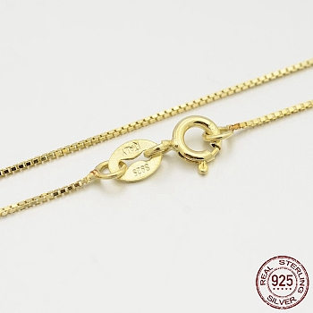 Sterling Silver Box Chain Necklaces, with Spring Ring Clasps, Thin Chain, Golden, 16 inch, 0.6mm