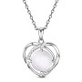 SHEGRACE 925 Sterling Silver Pendant Necklaces, with Grade AAA Cubic Zirconia and Cat Eye, Heart, Platinum, 15.35 inch(39cm), Pendant: 16.9x15.9mm