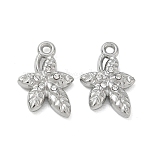 304 Stainless Steel Rhinestone Pendants, Leaf Charms, Stainless Steel Color, 15x10.5x3mm, Hole: 1.4mm(SA-CBA49D2-10P)