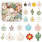 100Pcs 20 Styles Alloy Enamel Charms, Golden, Flower & Cactus, Mixed Color, 12~26x9~21.5x1.5~4.5mm, Hole: 1.2~2mm, 5pcs/style (ENAM-YW0006-76)