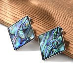 304 Stainless Steel Stud Earrings, with Shell, Rhombus, Stainless Steel Color, 34x27.5mm(EJEW-C138-02P)