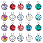 20Pcs 10 Colors Glass Charms, Faceted, with 304 Stainless Steel Findings, Flat Round, Mixed Color, 14x10x6.5mm, Hole: 2.5mm, 2pcs/color(GLAA-GA0001-39)