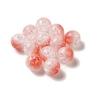 Duotone Spray Painted Crackle Acrylic Beads, Round, Tomato, 10mm, Hole: 1.8mm, about 850pcs/500g(OACR-G029-02J)