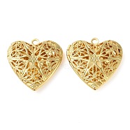 Rack Plating Brass Locket Pendants, Photo Frame Charms for Necklaces, Lead Free & Cadmium Free, Long-Lasting Plated, Hollow Heart Charm, Golden, 26x25.5x7mm, Hole: 2mm, Inner Diameter: 28.5x26.5mm(KK-M269-08G)