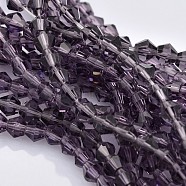 Faceted Bicone Glass Beads Strands, Dark Slate Blue, 4x4mm, Hole: 1mm, about 92~96pcs/strand, 13.78~14.37 inch(X-EGLA-P017-4mm-03)