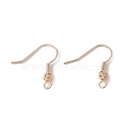 Brass Round Beaded Earring Hooks, with Horizontal Loop, Real 18K Gold Plated, 21x21x4mm, Hole: 2mm, 20 Gauge, Pin: 0.8mm(KK-G438-01G)