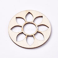 Wood Cabochons, Laser Cut Wood Shapes, Flat Round with Lotus, Blanched Almond, 48.8x1.59mm(WOOD-TAC0003-34)