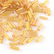AB Color Plated Glass Bugle Beads, Transparent Colours Rainbow, Sandy Brown, 6x2mm, Hole: 1mm, about 450g/bag, about 10000pcs/bag(SEED-R012-162B)