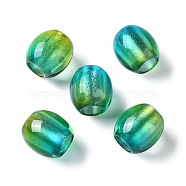Painted Acrylic Beads, with Glitter Powder, Oval, Cyan, 11x11.5mm, Hole: 5mm(OACR-Z010-03C)