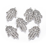 Tibetan Style Alloy Links connectors, Hamsa Hand/Hand of Fatima/Hand of Miriam, Antique Silver, 37x23x1mm, Hole: 1.8mm(TIBEP-G023-11AS)